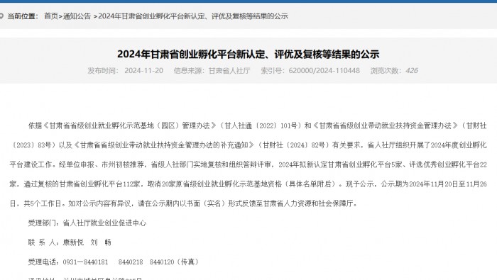 喜訊!蘭州新區專精特新化工產業創業孵化平臺被認定為省級優秀創業孵化平臺